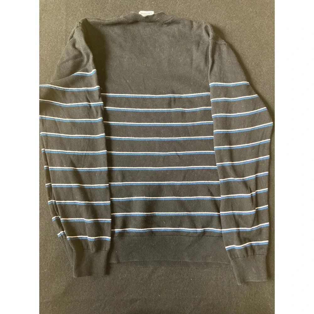 Lacoste Mens Black‎ Striped V-Neck Cotton Knit Sweater Size 6 XL F5178